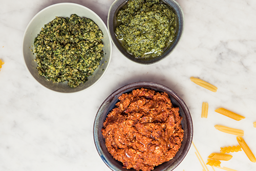 Pasta med tre sorters pesto